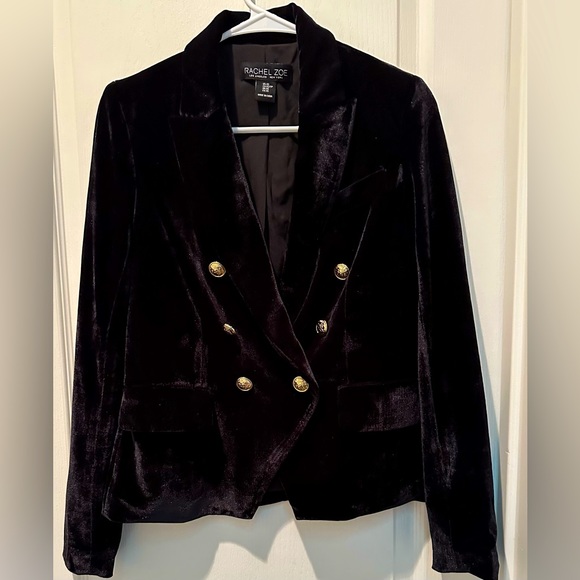 NWT Rachel Zoe Black Velvet Double Breasted Waistcoat Jacket w Gold Tone Buttons - Picture 2 of 11